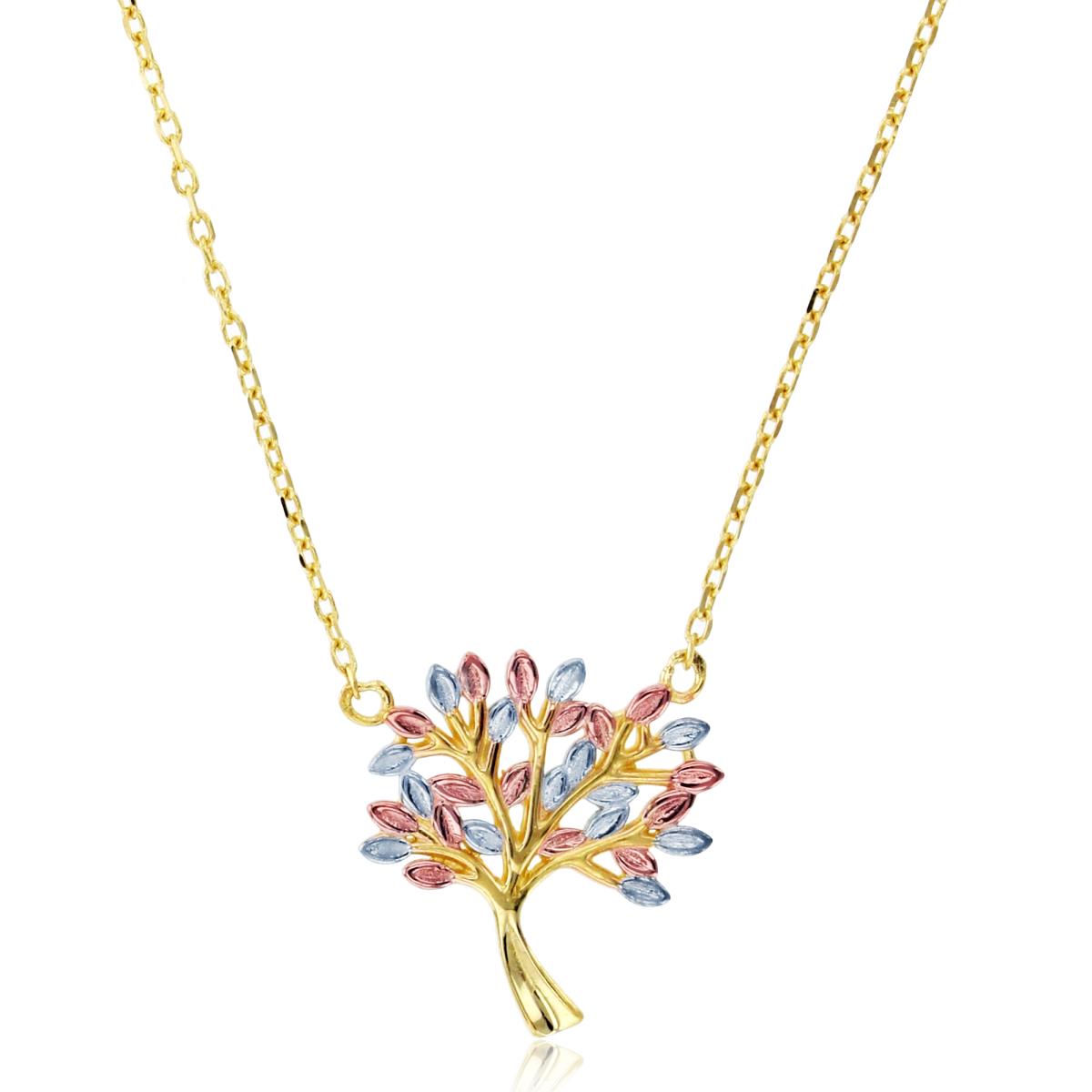 14K Tricolor Gold Textured "Tree of Life" 16"+2"Necklace