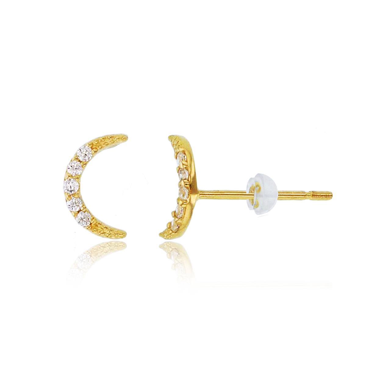 14K Yellow Gold Rnd CZ Half Moon Studs with 4.5mm Clutch