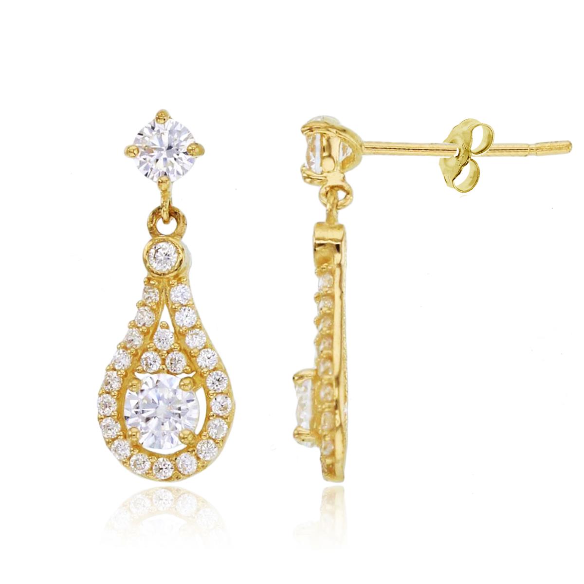 14K Yellow Gold Rnd CZ PS-Dangling Halo Earrings with 4.5mm Clutch
