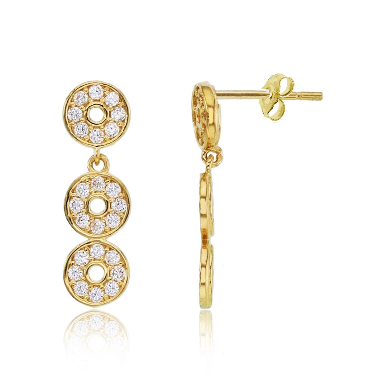 14K Yellow Gold Rnd CZ Micropave Circles Dangling Earring with 4.5mm Clutch
