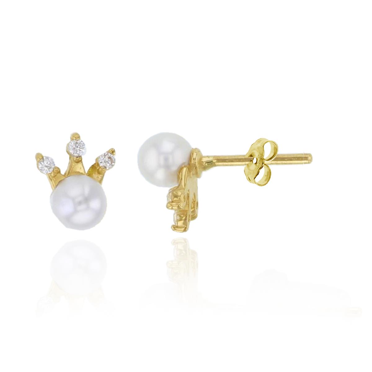 14K Yellow Gold Rnd CZ & Fresh Water Pearl Studs with 4.5mm Clutch