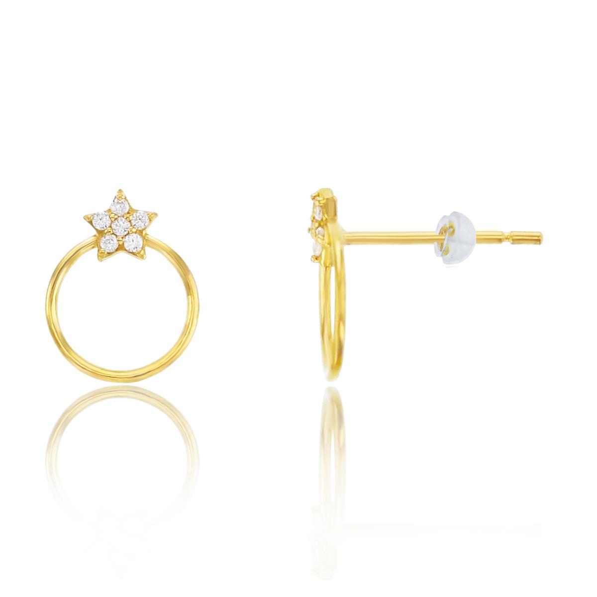 10K Yellow Gold Open Circle Star Stud Earring with Silicone Back
