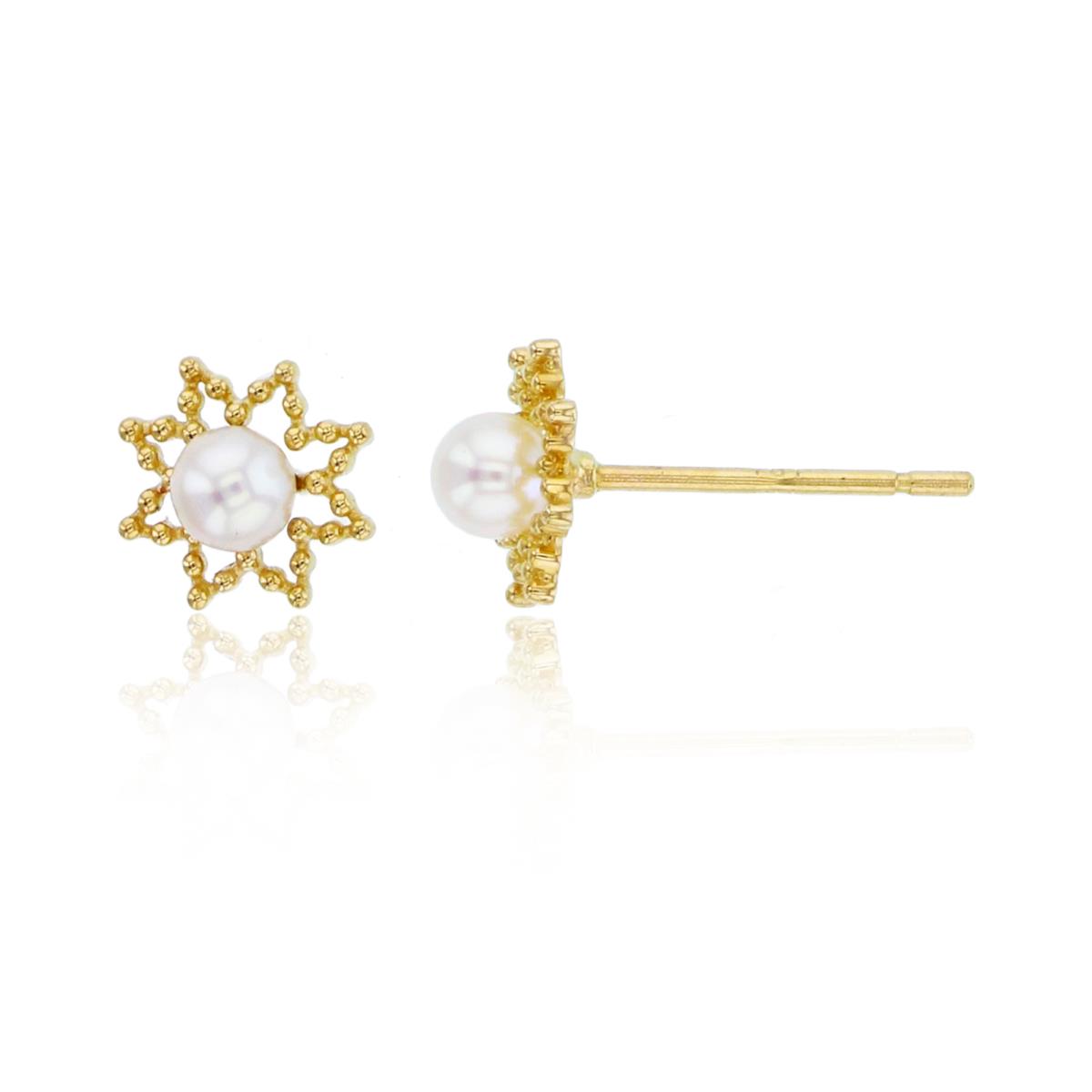 10K Yellow Gold 3mm Fresh Water Pearl Bubble Sunflower Stud Earring with Silicone Back