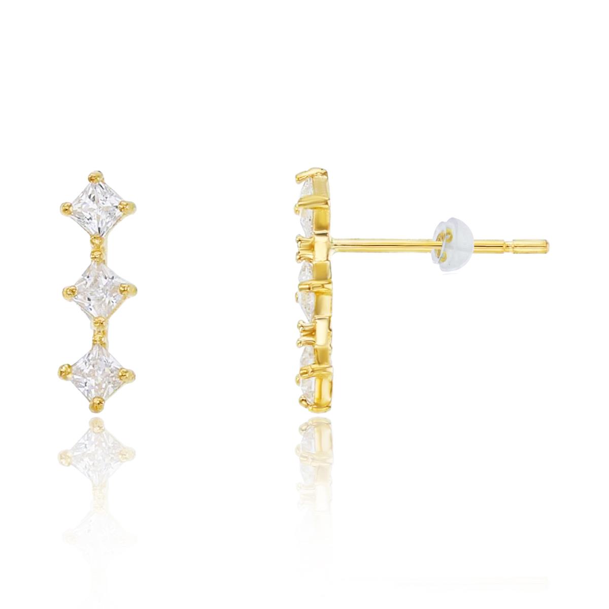 10K Yellow Gold 2mm Sq CZ Bar Stud Earring with Silicone Back