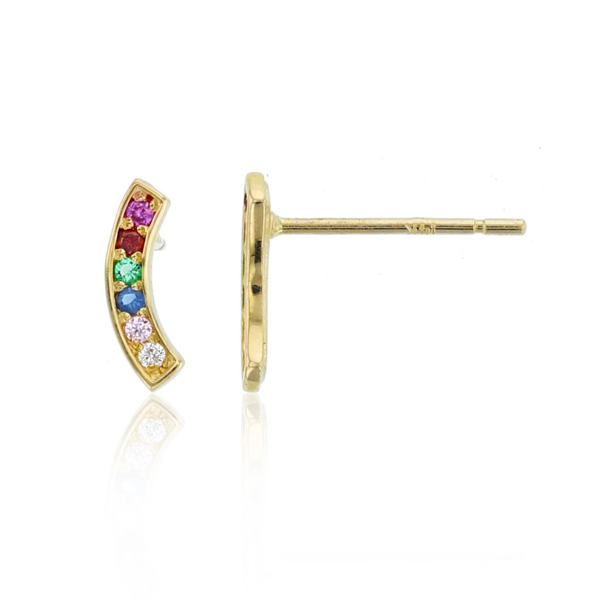 10K Yellow Gold Multi Color CZ Curved Stud Earring with Silicone Back