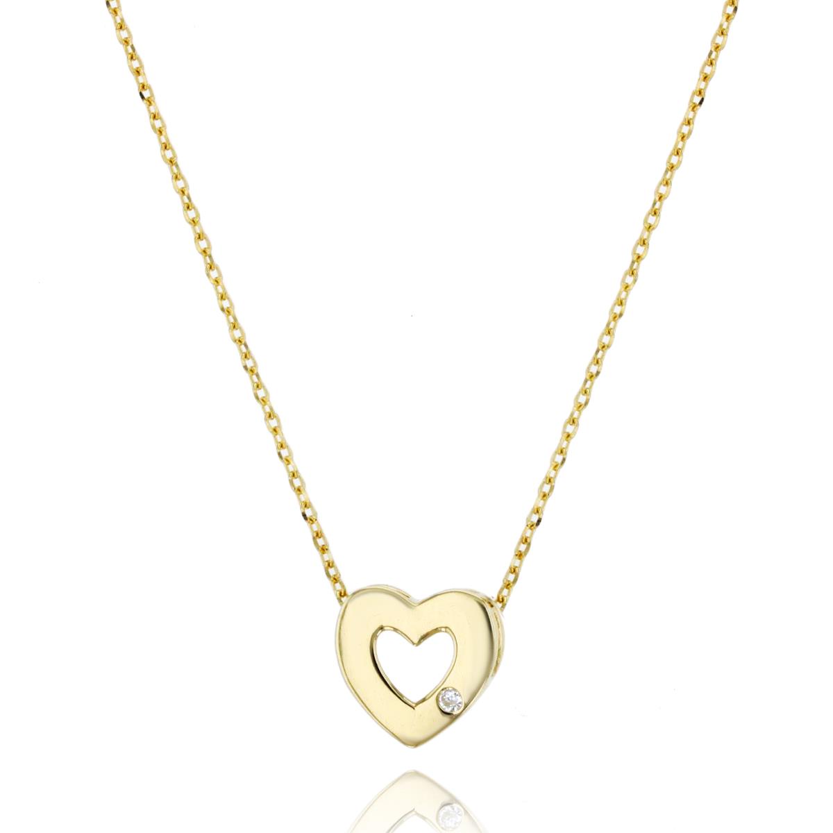 10K Yellow Gold1.50mm Rd CZ Heart 18"+2" Necklace