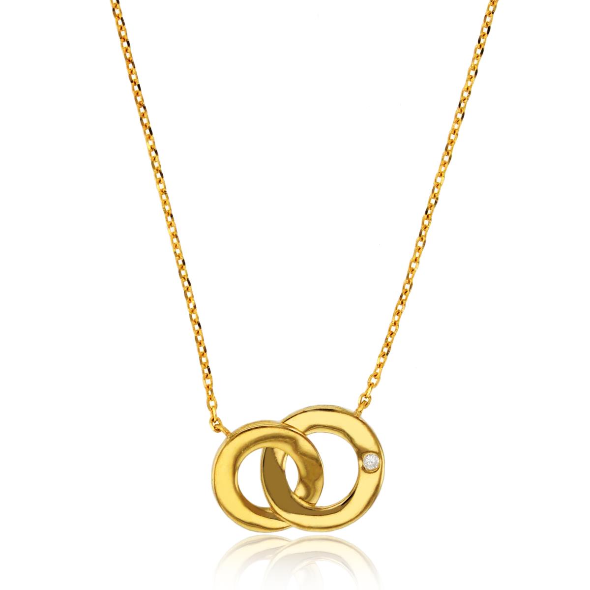 10K Yellow Gold 1.50mm Rd CZ Interlocking Rings 18"+2" Necklace
