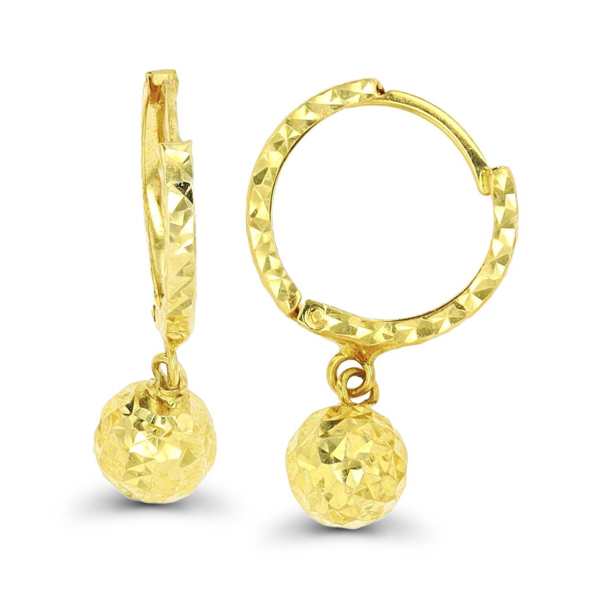 10K Yellow Gold Diamond Cut 6mm Ball Dangling Huggie Earring