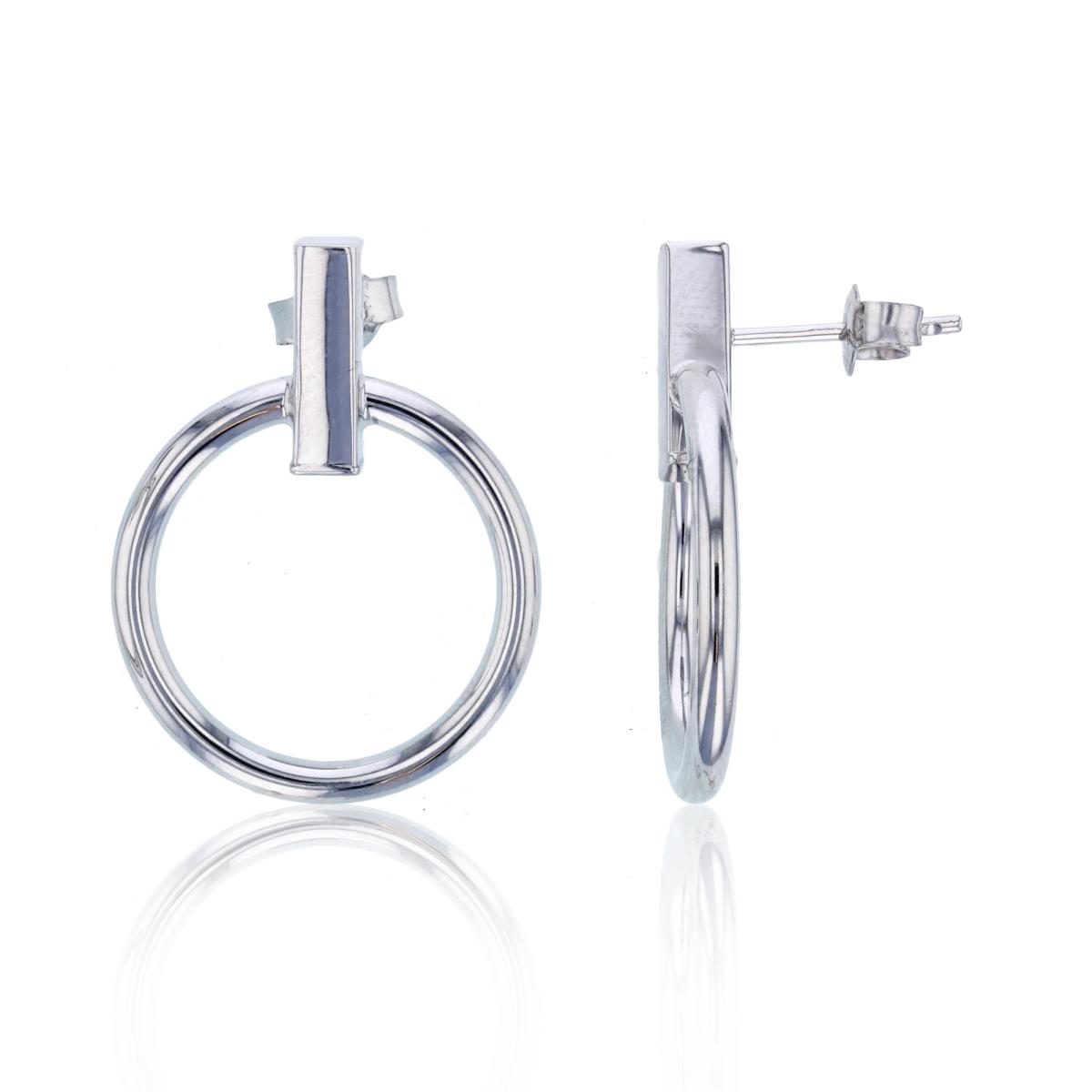 10K White Gold Polished Circle Bar Dangling Earring