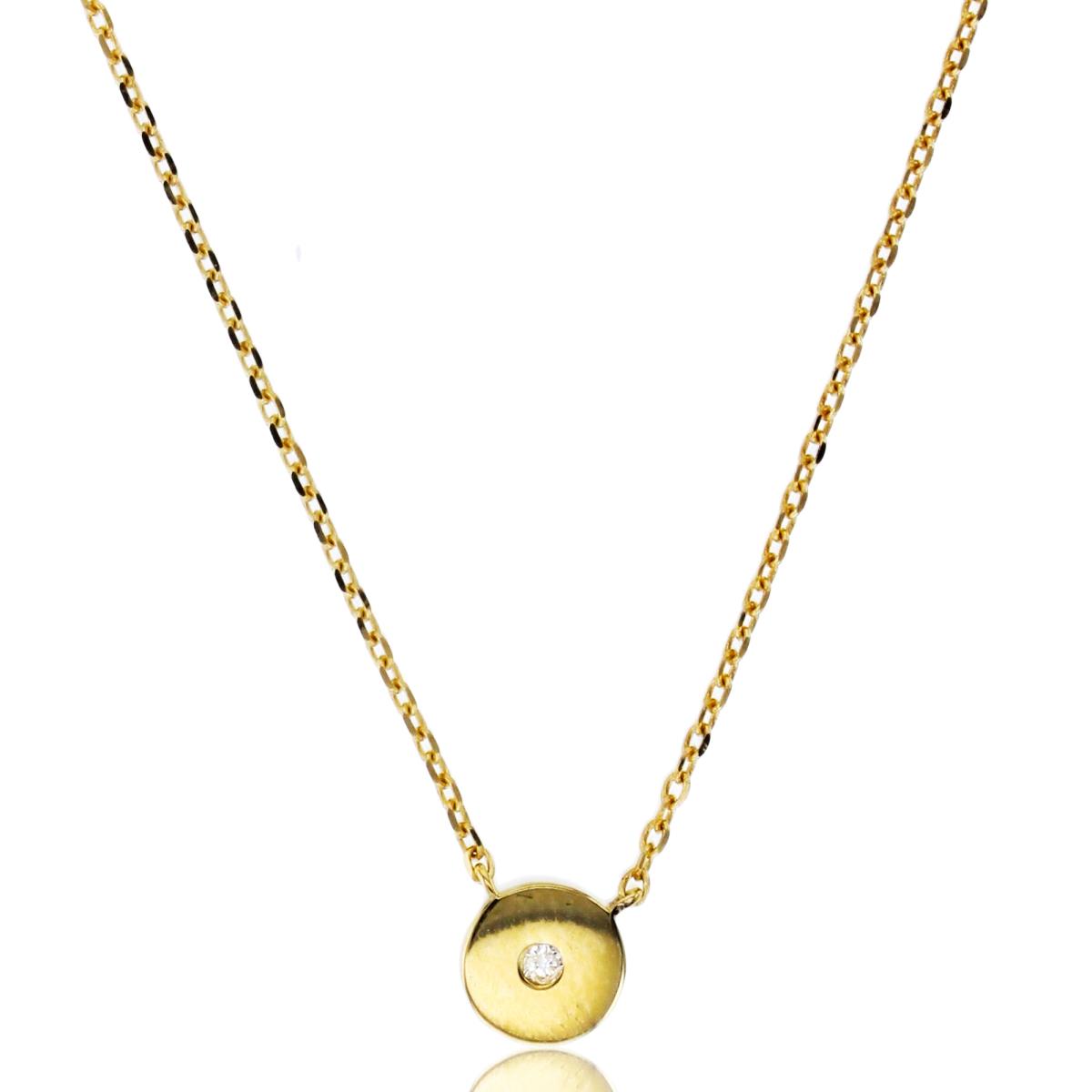 14K Yellow Gold Single Bezel Rnd CZ  Circle 16"+2"Necklace