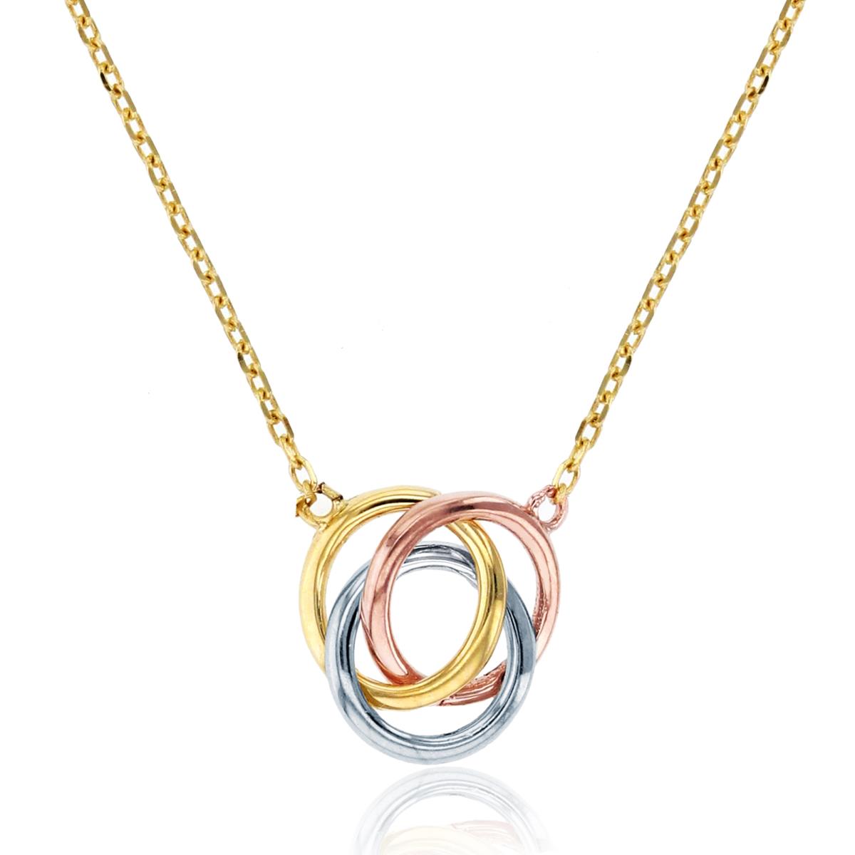 14K Tricolor Gold  Invert Open Circles 16"+2" Necklace