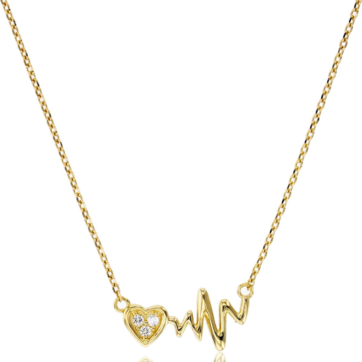 14K Yellow Gold Rnd CZ Pave Heart & Thunder 16"+2"Necklace