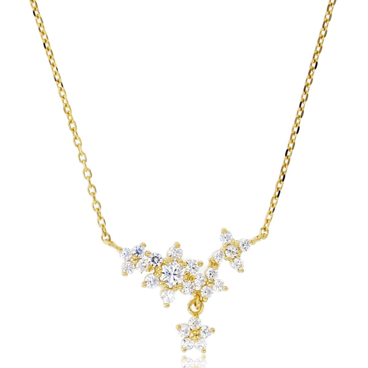14K Yellow Gold Rnd CZ Flowers 16"+2"Necklace
