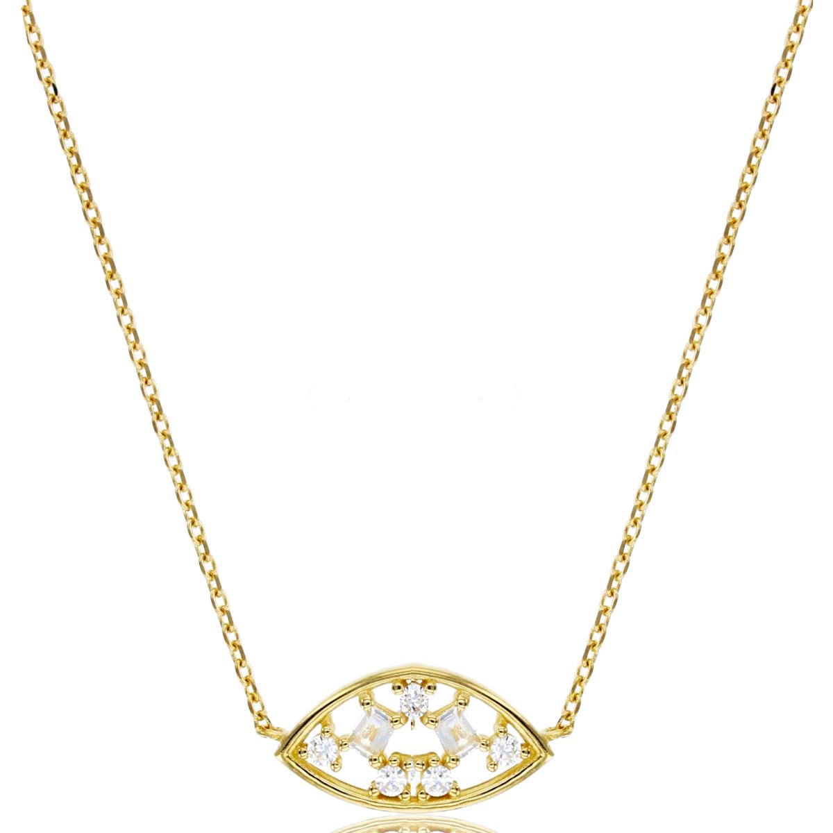 14K Yellow Gold Rnd & SB CZ Scattered MQ-shape 16"+2"Necklace