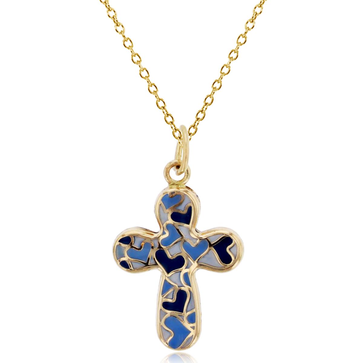 14K Yellow Gold Blue Enamel 27x15mm Rounded Cross 20" 020 Rolo Necklace