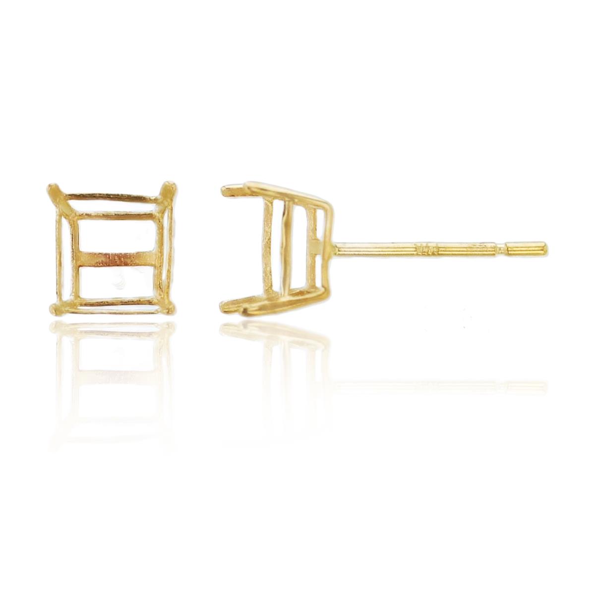 14K Yellow Gold 5mm Square Basket Stud Earrings-1PR. No stones.