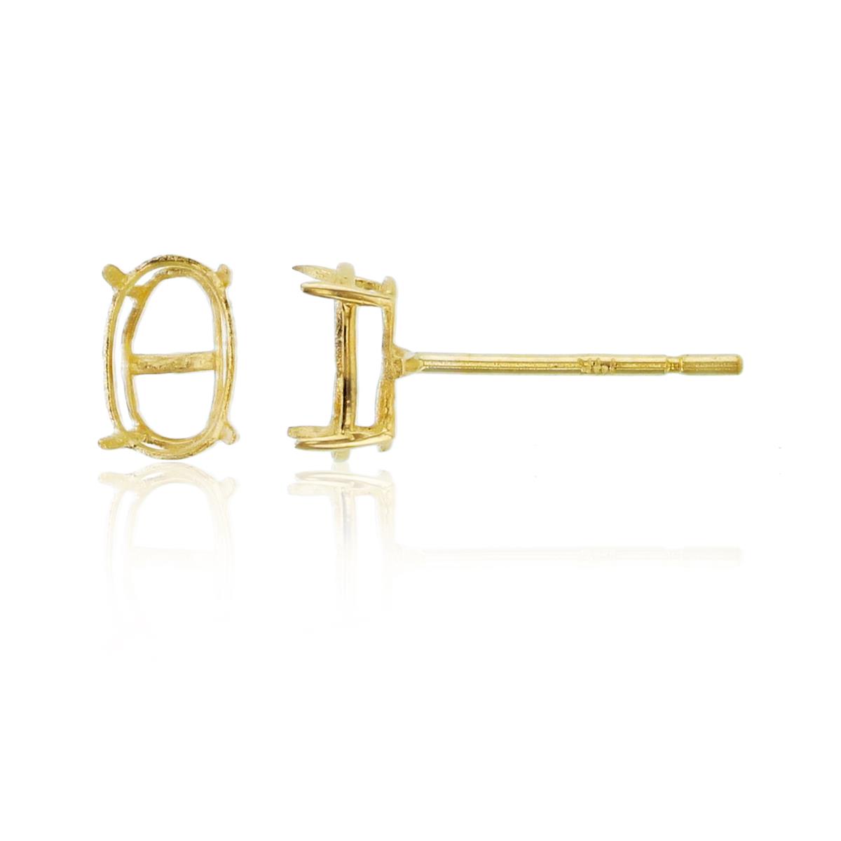 14K Yellow Gold 6x4mm Oval Basket Stud Earrings-1PR. No stones.