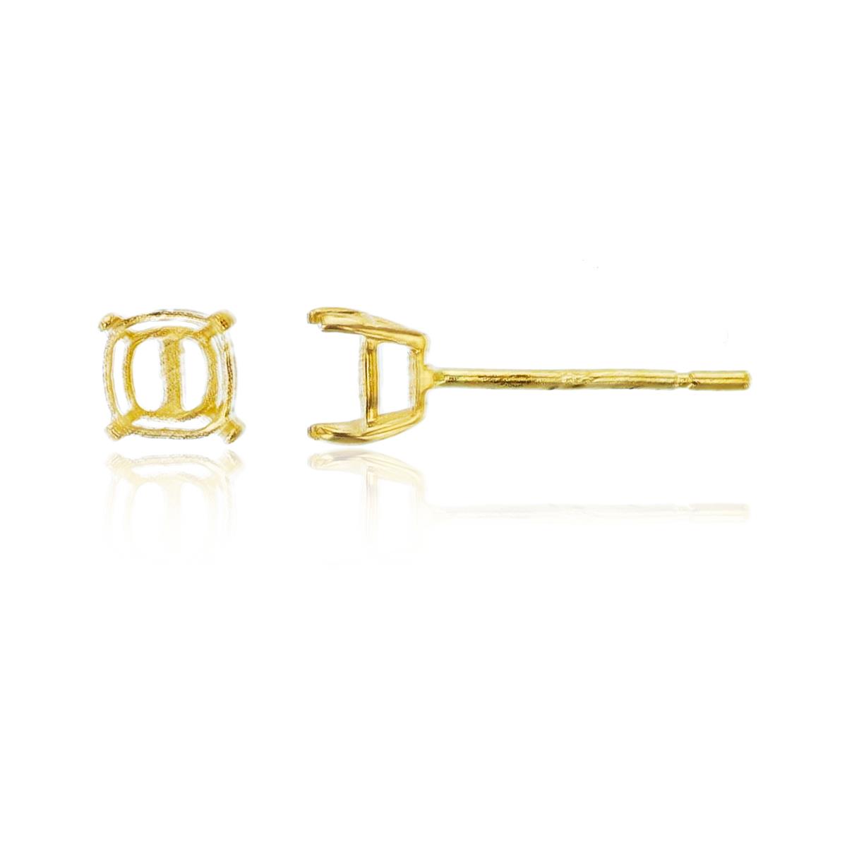 14K Yellow Gold 4x4mm Cushion Basket Stud Earrings-1PR. No stones.