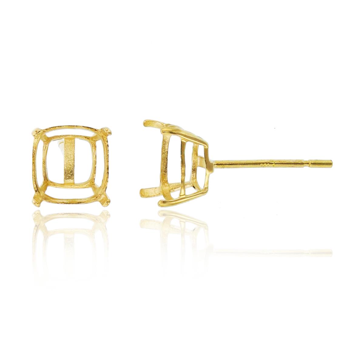 14K Yellow Gold 6x6mm Cushion Basket Stud Earrings-1PR. No stones.