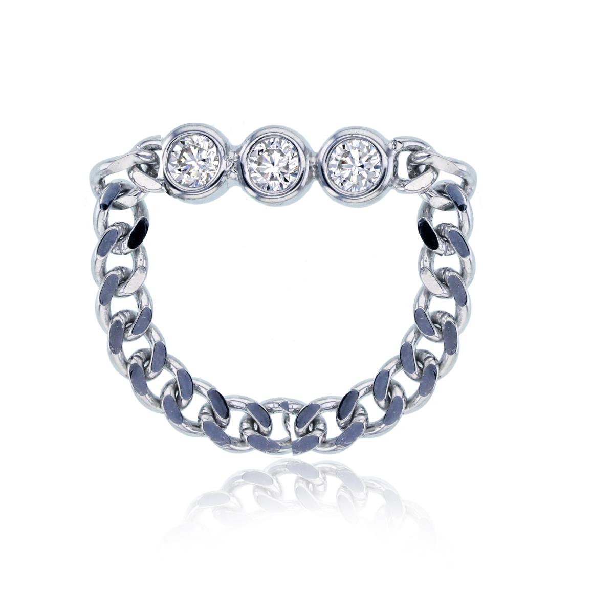 Sterling Silver Rhodium 3.5mm Rd CZ Bezel Chain Fashion Ring