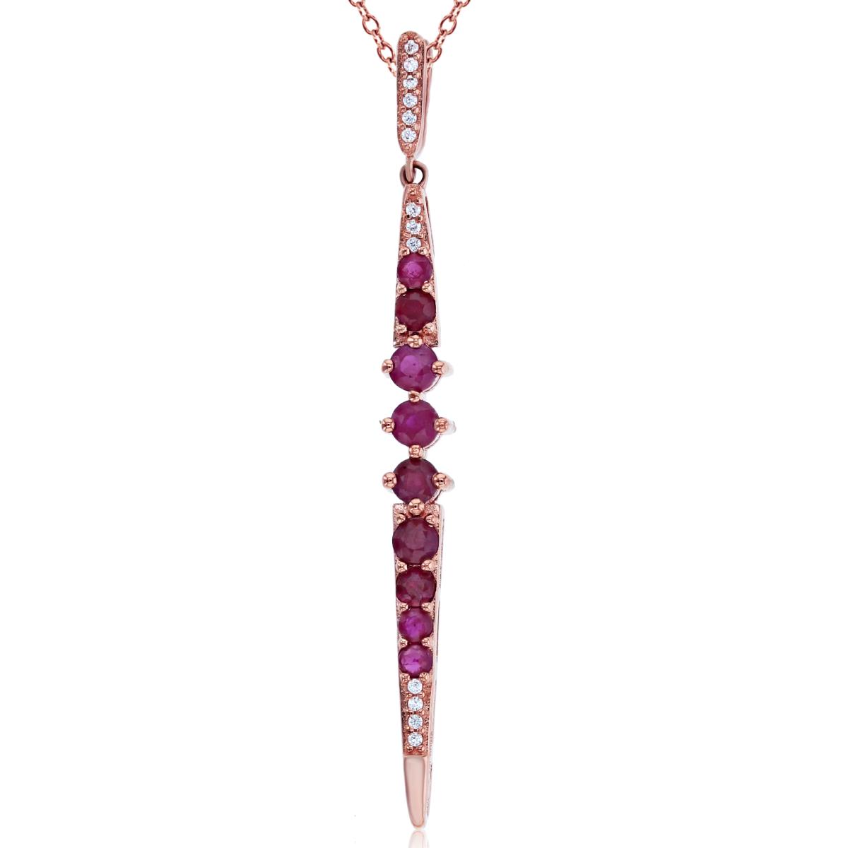 14K Rose Gold Rd CZ (0.05ct diam) & Rd Ruby Graduated Vertical Row 18"Necklace