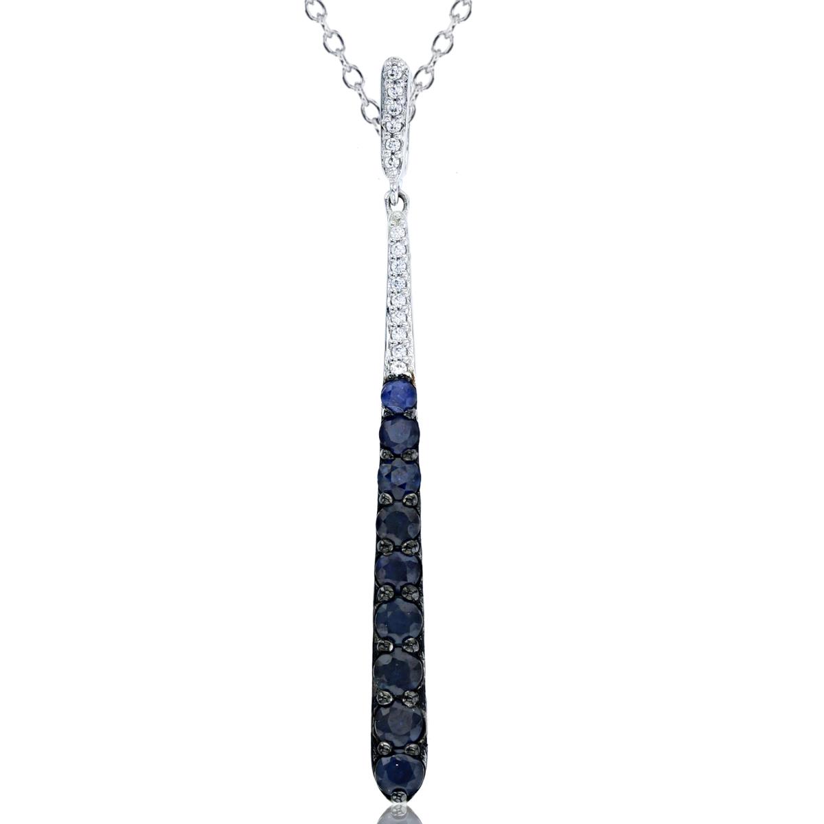 14K White Gold Rd CZ (0.06ct diam) & Rd Sapphire Graduated Vertical Row 18"Necklace