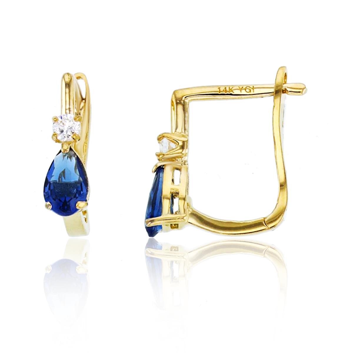10K Yellow Gold Rnd White & 5x3mm PS Sapphire CZ Earrings with Latch Backs