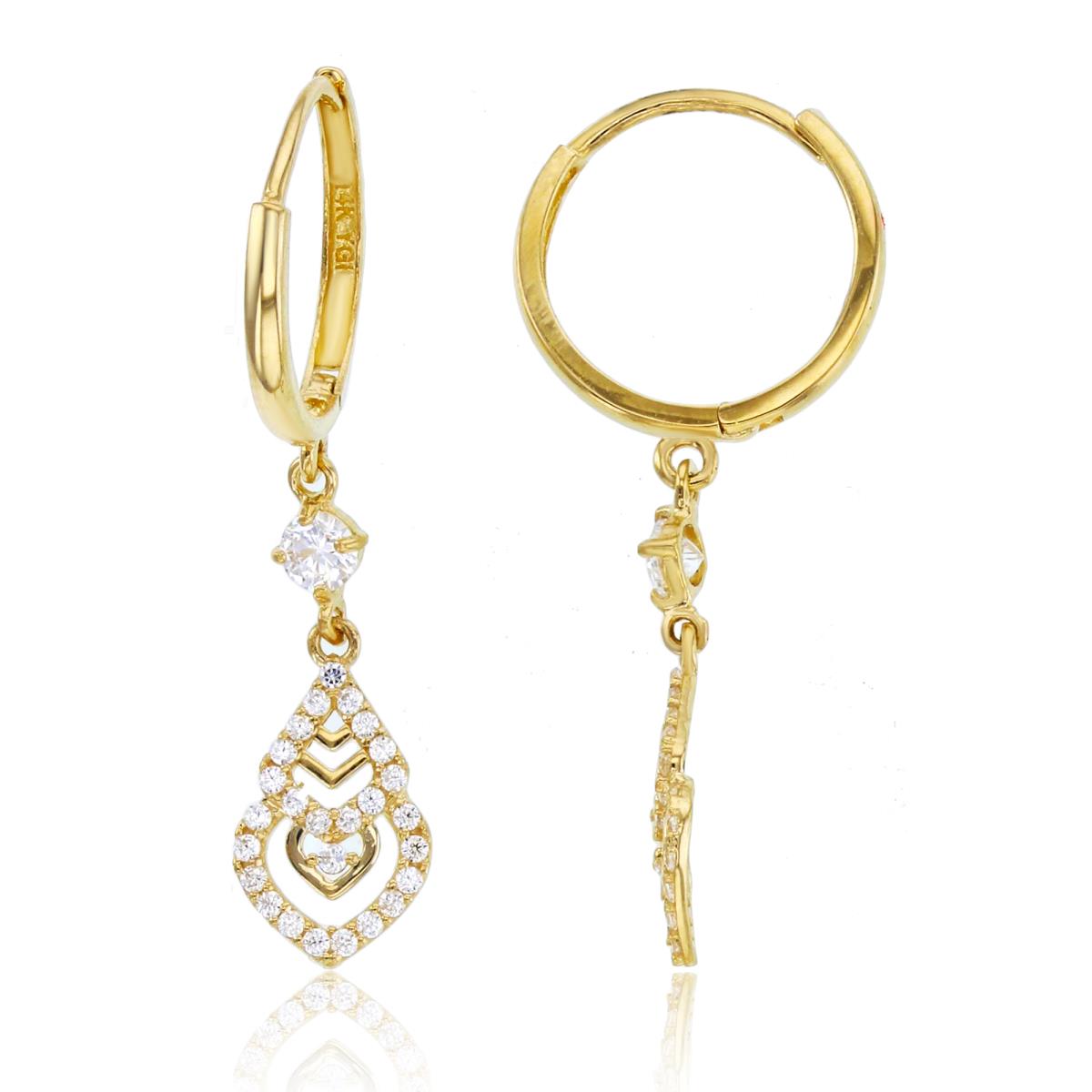 10K Yellow Gold Huggie Top & CZ Pear Drop Dangling Earrings