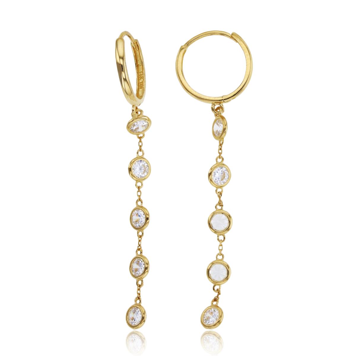 10K Yellow Gold Huggie Top & Rnd Bezel CZ Circles Dangling Earrings