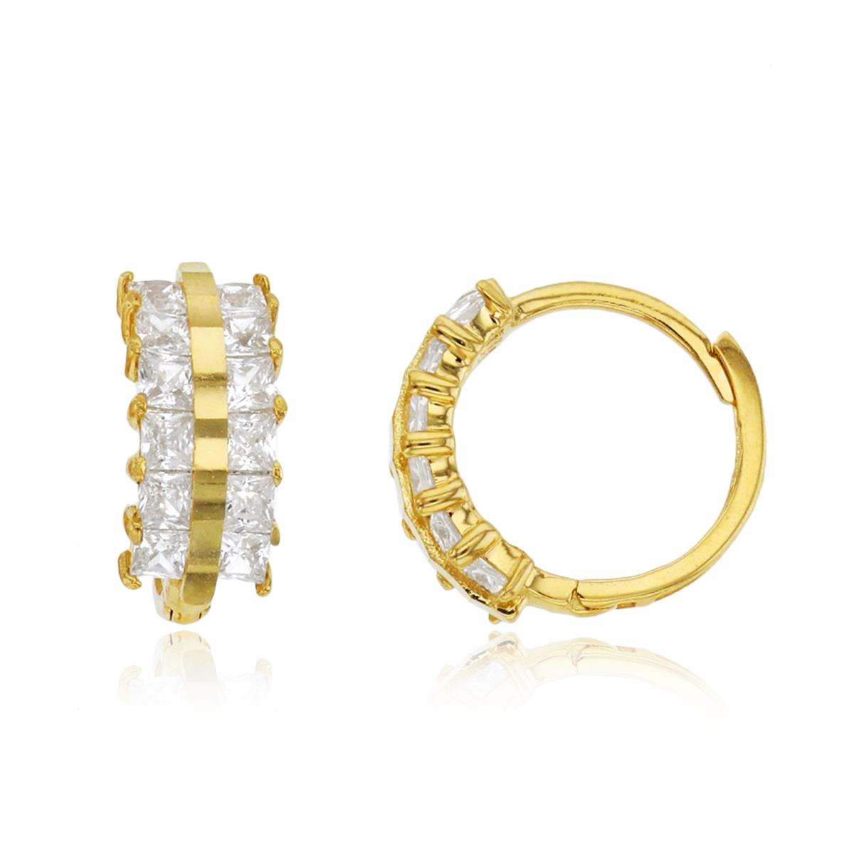 10K Yellow Gold DC Middle & Princess CZ on Sides Huggie Earrings
