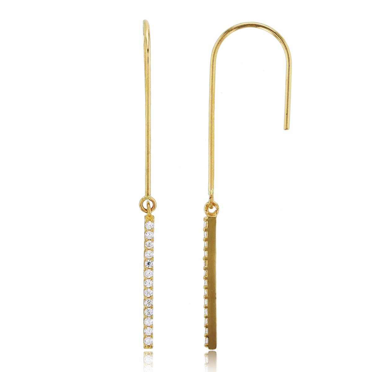 10K Yellow Gold Rnd CZ Bar Dangling Earrings 