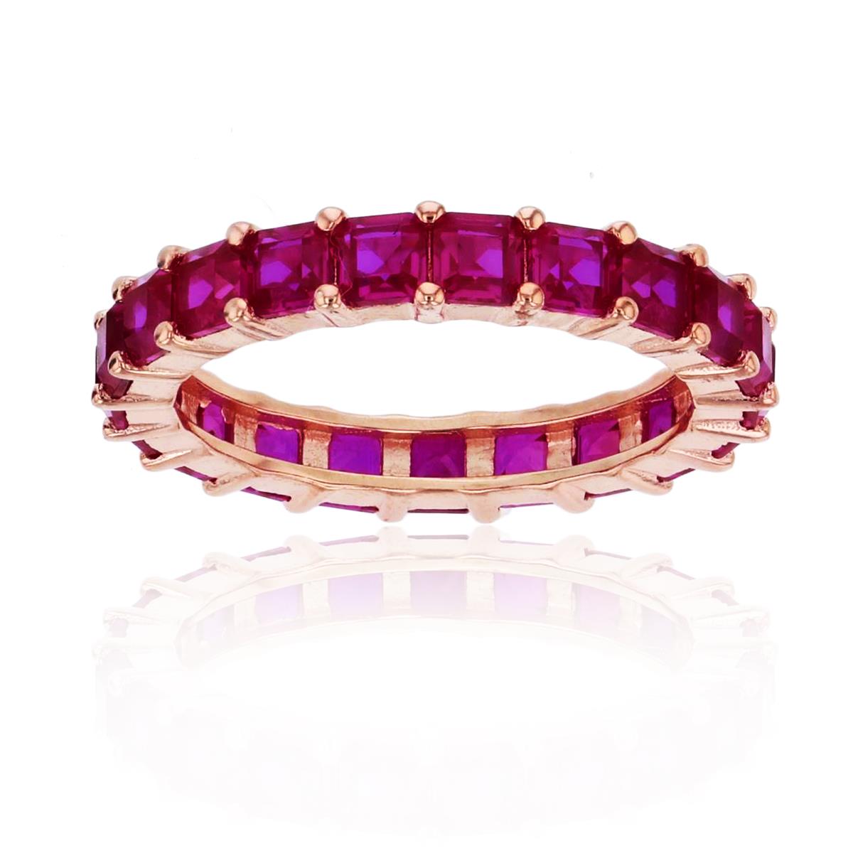 Sterling Silver Rose 3mm #5 Ruby Asscher CZ Eternity Band 