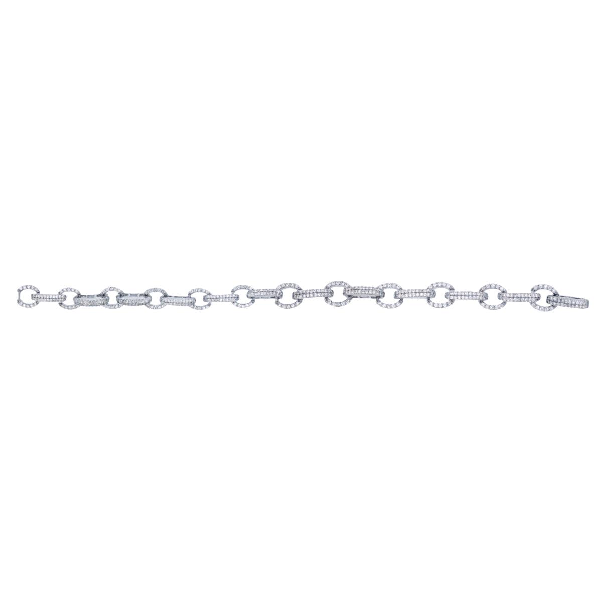 Sterling Silver Rhodium Micropave CZ Rd & Elongated Link 7.5" Bracelet