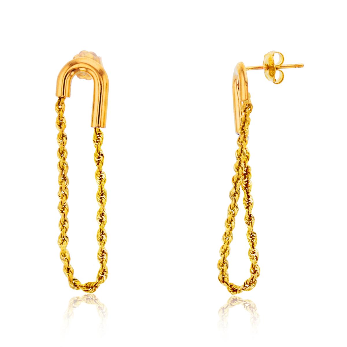 14K Yellow Gold DC Twisted Chain on Horseshoe Dangling Earring