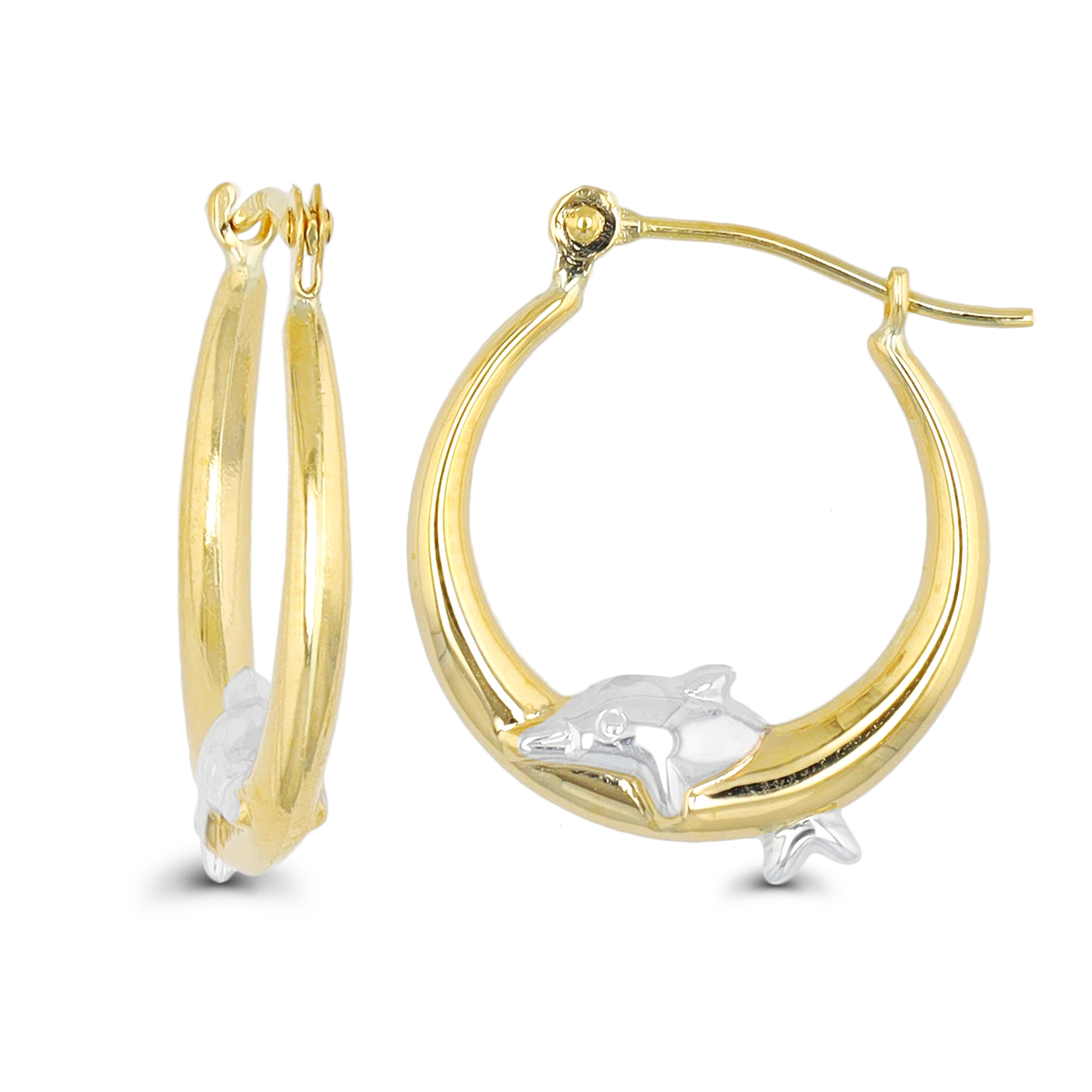 10K Two-Tone Gold Dancing Dolphin Hoop Earring