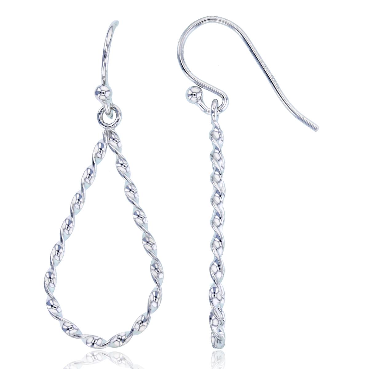 Sterling Silver Rhodium Twisted Teardrop FishHook Earring
