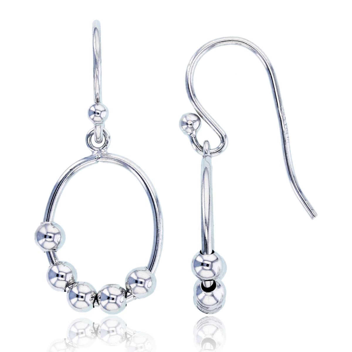 Sterling Silver Rhodium Beaded Oval FishHook Earring