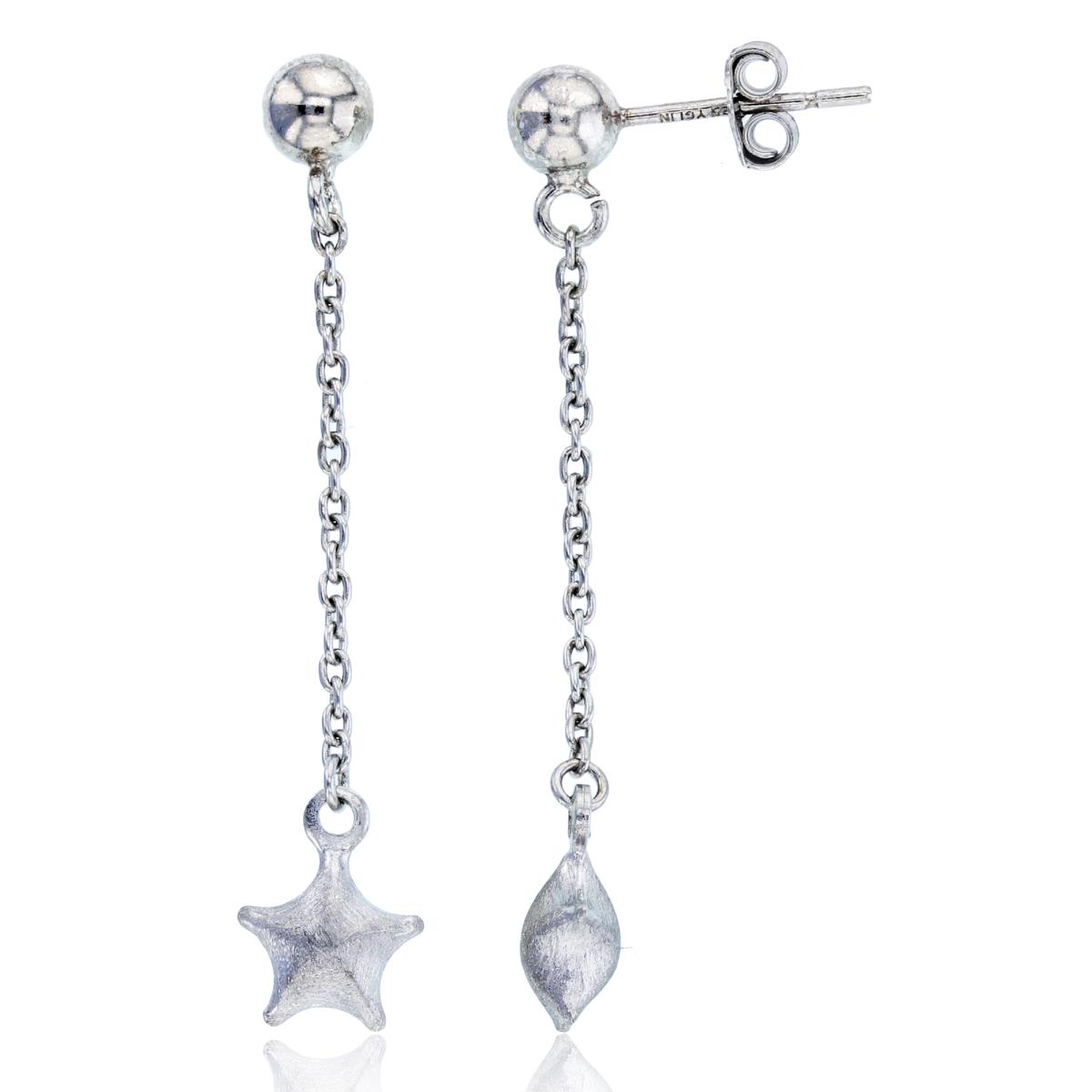 Sterling Silver Rhodium Dangling Satin Star Earring
