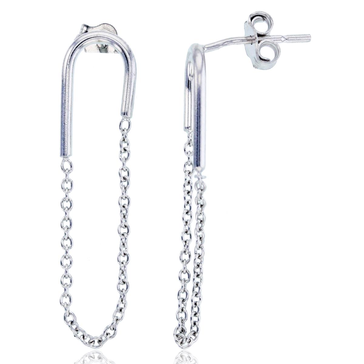 Sterling Silver Rhodium Dangling Cable Chain Earring