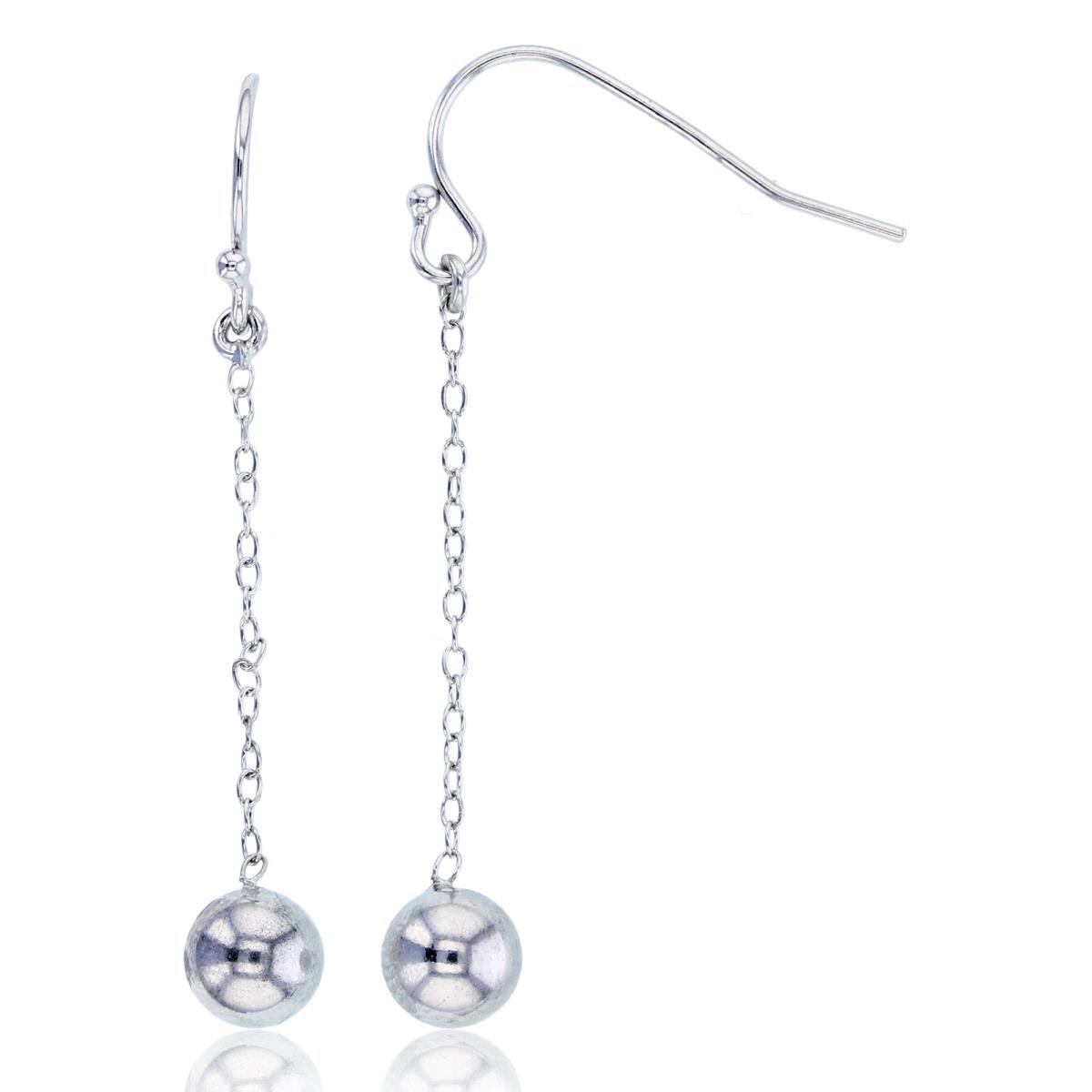 Sterling Silver Rhodium 6mm Bead Dangling FishHook Earring