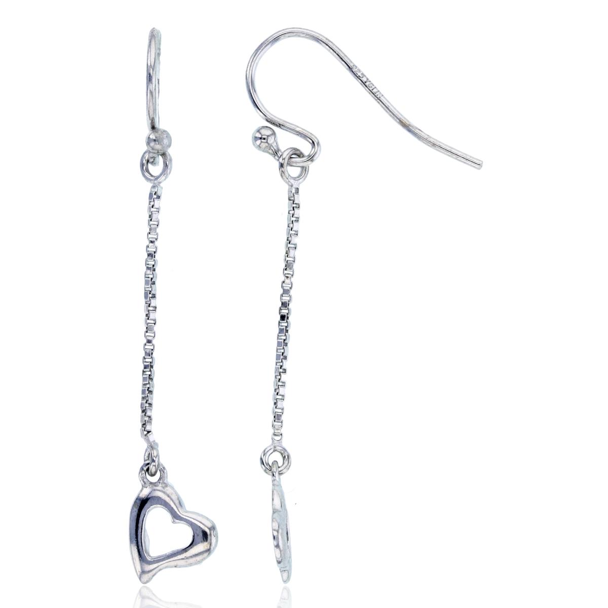 Sterling Silver Rhodium Dangling Heart FishHook Earring