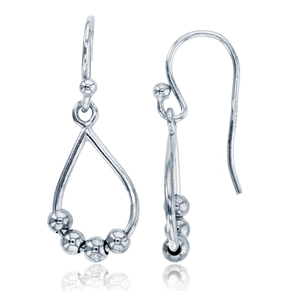 Sterling Silver Rhodium Beaded Pear FishHook Earring