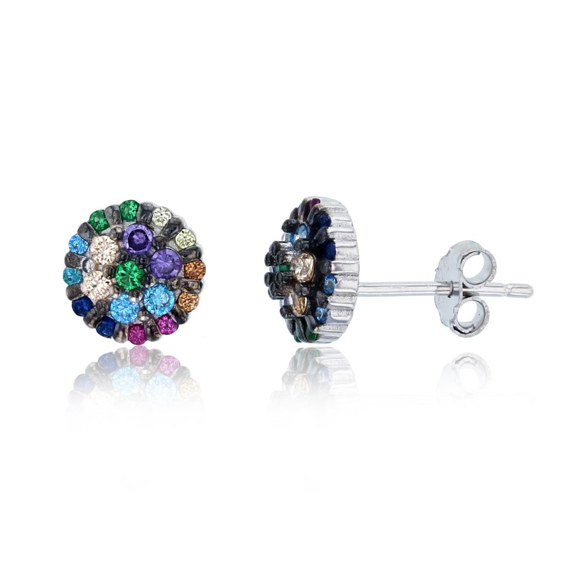 Sterling Silver Rhodium Multi Color CZ Cluster Stud Earring