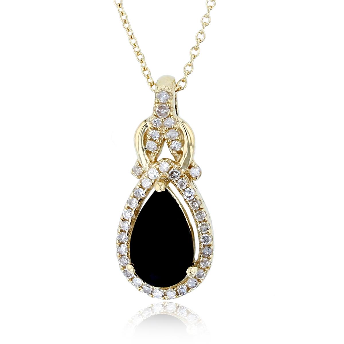 10K Yellow Gold 0.12cttw Rnd Diamonds & 8X5mm PS Onyx Knot Top 18"Necklace