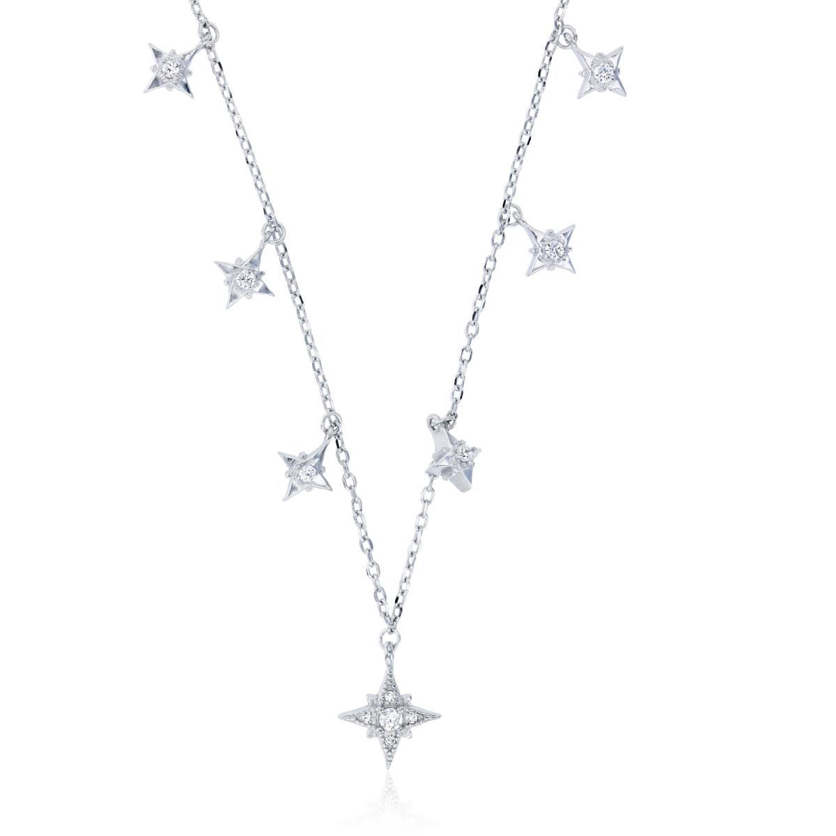 Sterling Silver Rhodium Dangling Starburst 16"+2" Necklace