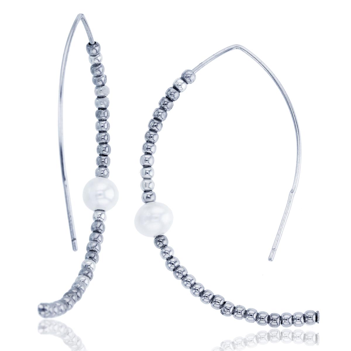 Sterling Silver Rhodium 5-6mm Freshwater Pearl Beaded Hook Earring