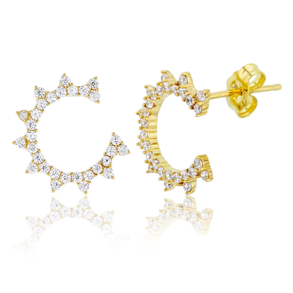 Sterling Silver+1Micron Yellow Gold Rnd White CZ Open Circle "C"Studs