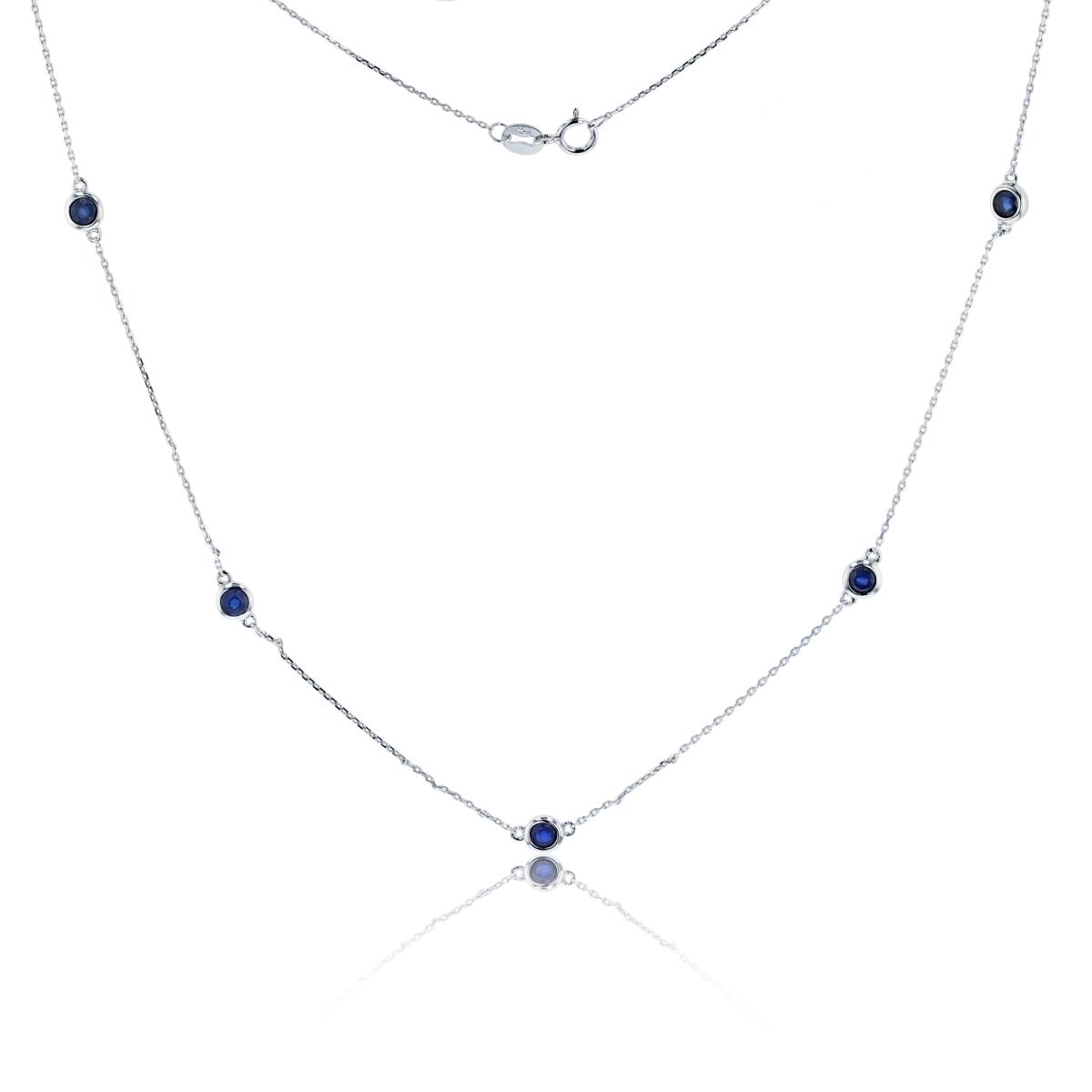 Sterling Silver Rhodium 3mm Rnd Sapphire Station Necklace