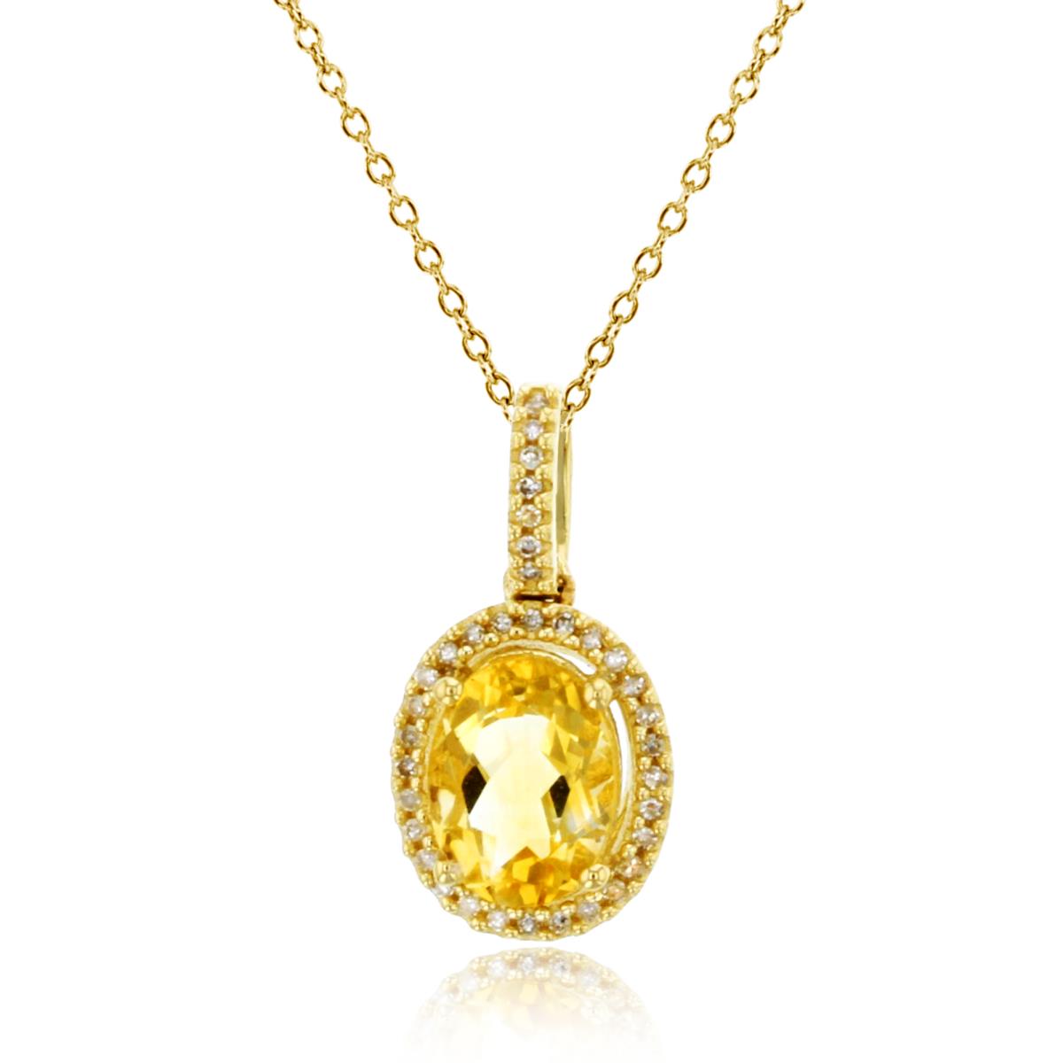 14K Yellow Gold 0.10cttw Rnd Diamonds & 8x6mm Ov Citrine Halo 18" Necklace