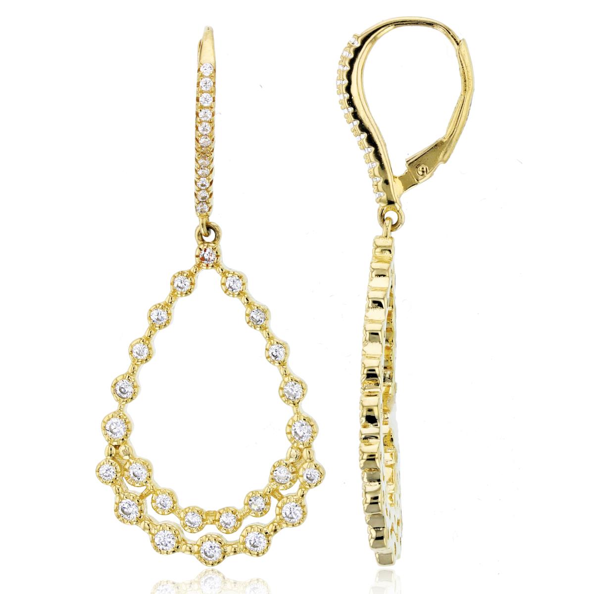 Sterling Silver+1Micron Yellow Gold Rnd CZ Bezel DC Circles Open PS-Dangling Earring